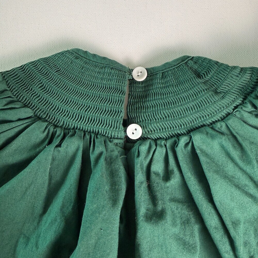 Lil Cactus Smocked Christmas Dress 3-6 Months - Green Corduroy Holiday Trees - Picture 7 of 16
